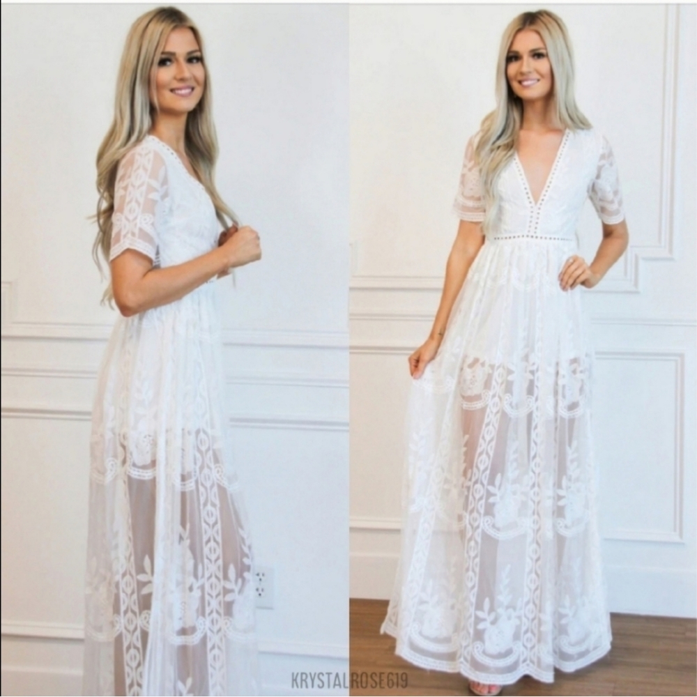 White Boho Beach Engagement Wedding Romper Dress